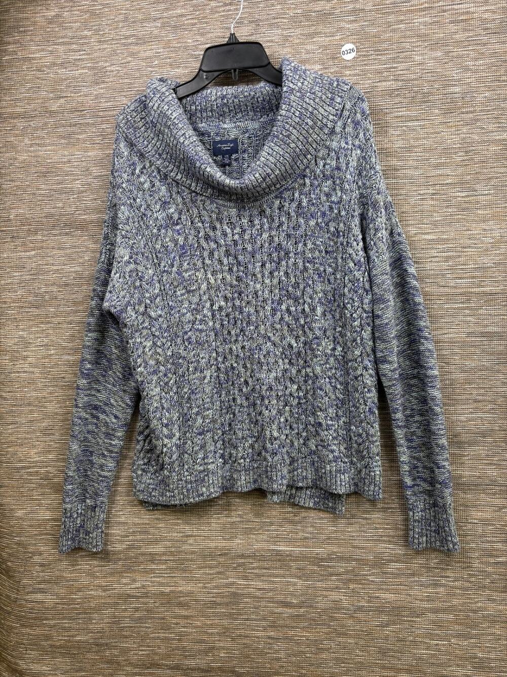 American Eagle Cable Knit Loose Turtle Neck Sweater Womens XL Gray Purple Cozy